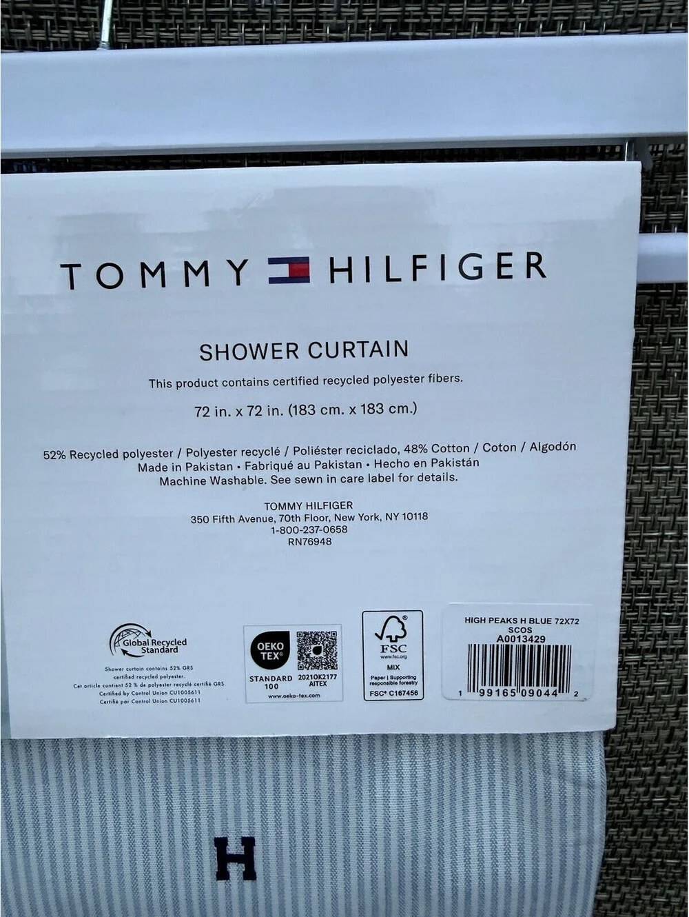 Tommy Hilfiger University Stripe Blue White Oxford Fabric Shower Curtain 72
